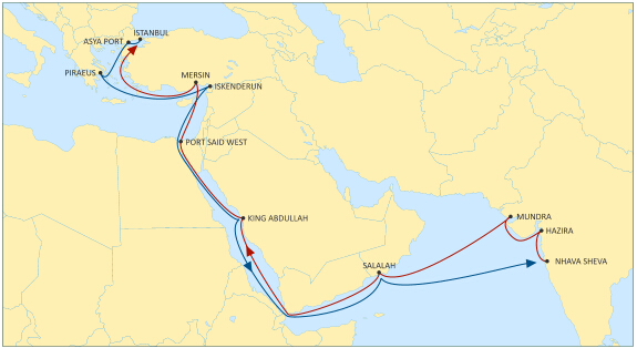 地中海航运新推地中海东至印度imed航线